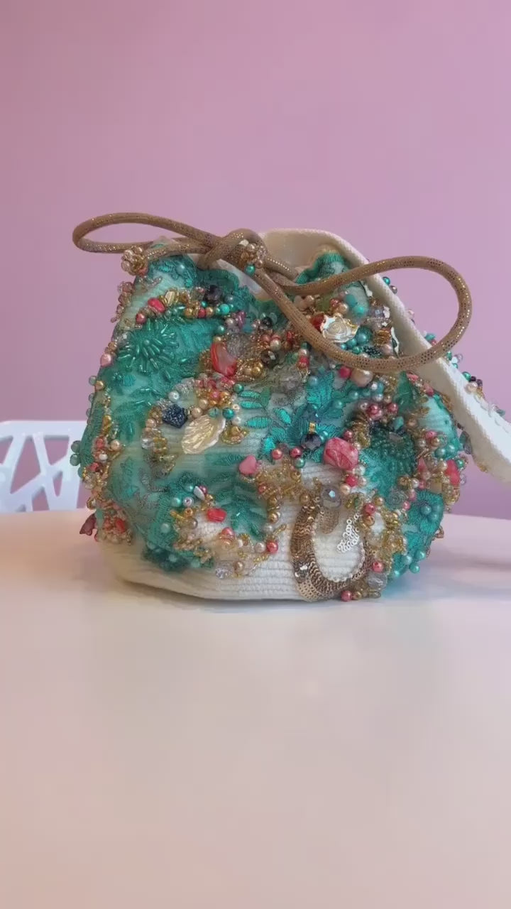 Emerald Bay Crossbody Bag with shell and pearl embellishments Lottie Holiday