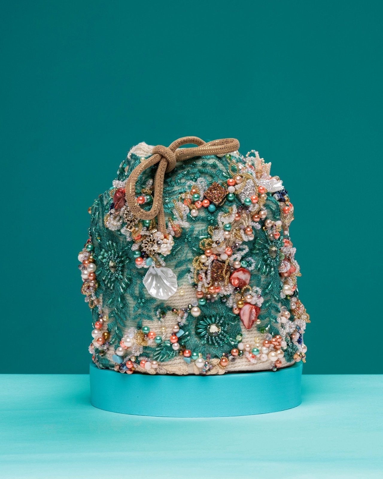 Emerald Bay Crossbody Bag with shell and pearl embellishments