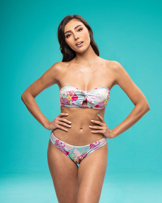 Floral Bandeau Bikini Cheeky Bottom