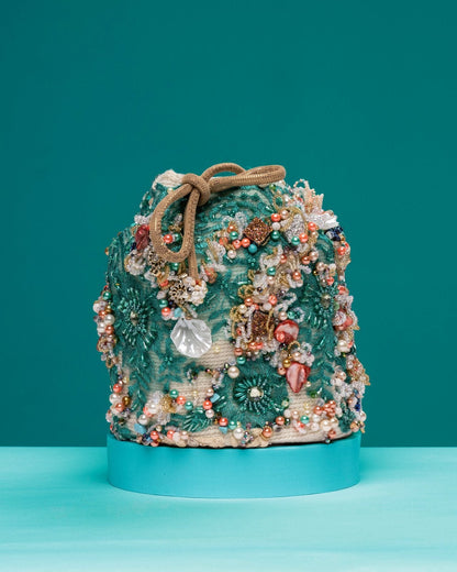 Emerald Bay Crossbody Bag with shell and pearl embellishments
