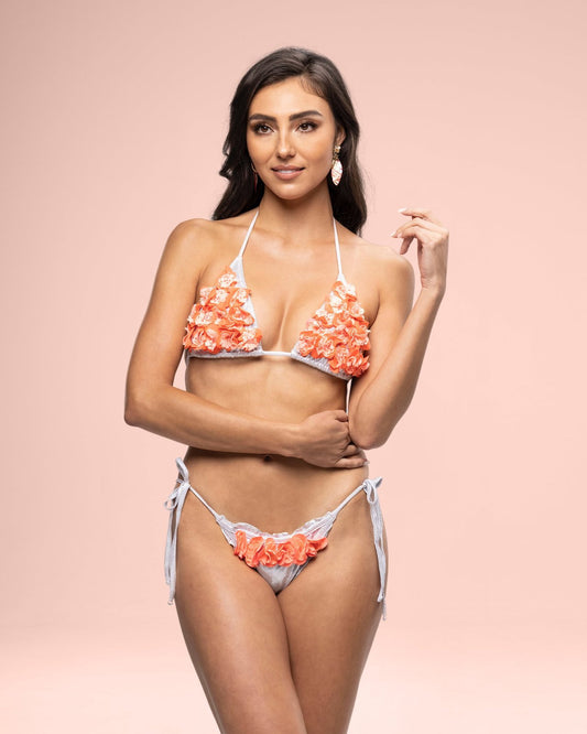 Coral Flower Bikini Top